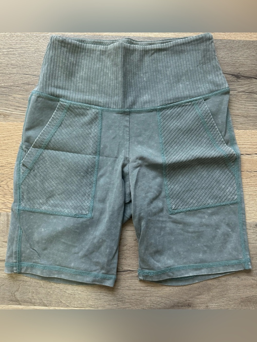 Aerie Green Acid Wash Biker Shorts